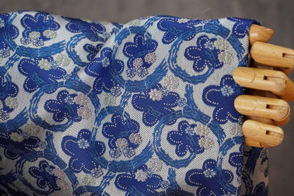 Blue & White Scroll Floral Yarn-Dyed Fabric, Ornamental Woven Textile for Dresses, Jackets, Qipao, Bags, Decor and Sewing, 59" Wide