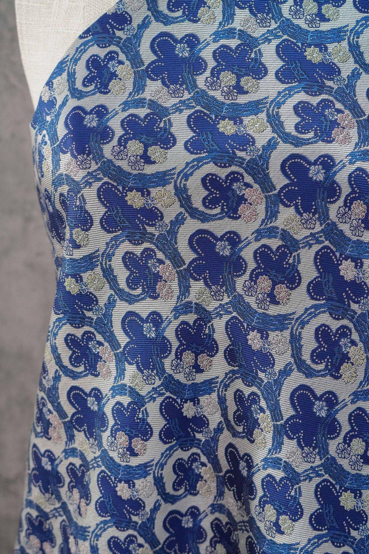 Blue & White Scroll Floral Yarn-Dyed Fabric, Ornamental Woven Textile for Dresses, Jackets, Qipao, Bags, Decor and Sewing, 59" Wide