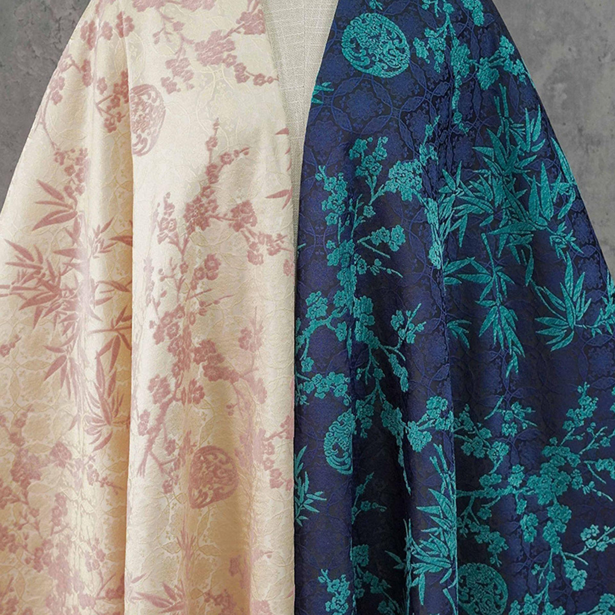 Thick Chenille Jacquard Fabric, Plum Blossom Bamboo Dragon Medallion Upholstery Textile for Curtains, Cushions, Furniture Decor, 4 Colors