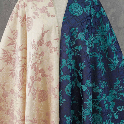 Thick Chenille Jacquard Fabric, Plum Blossom Bamboo Dragon Medallion Upholstery Textile for Curtains, Cushions, Furniture Decor, 4 Colors