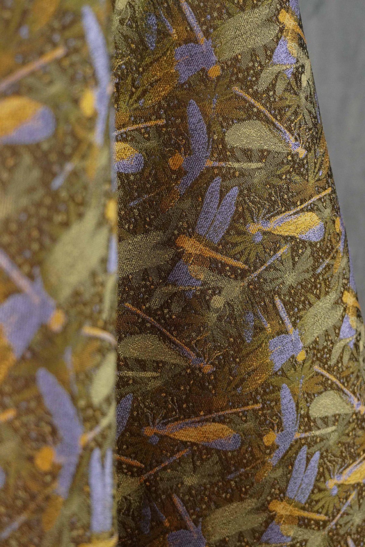 Olive Green Dragonfly & Lotus Song Brocade Fabric, Yarn-Dyed Jacquard Textile for Qipao, Jackets, Bags, Decor and Sewing, 59" Wide
