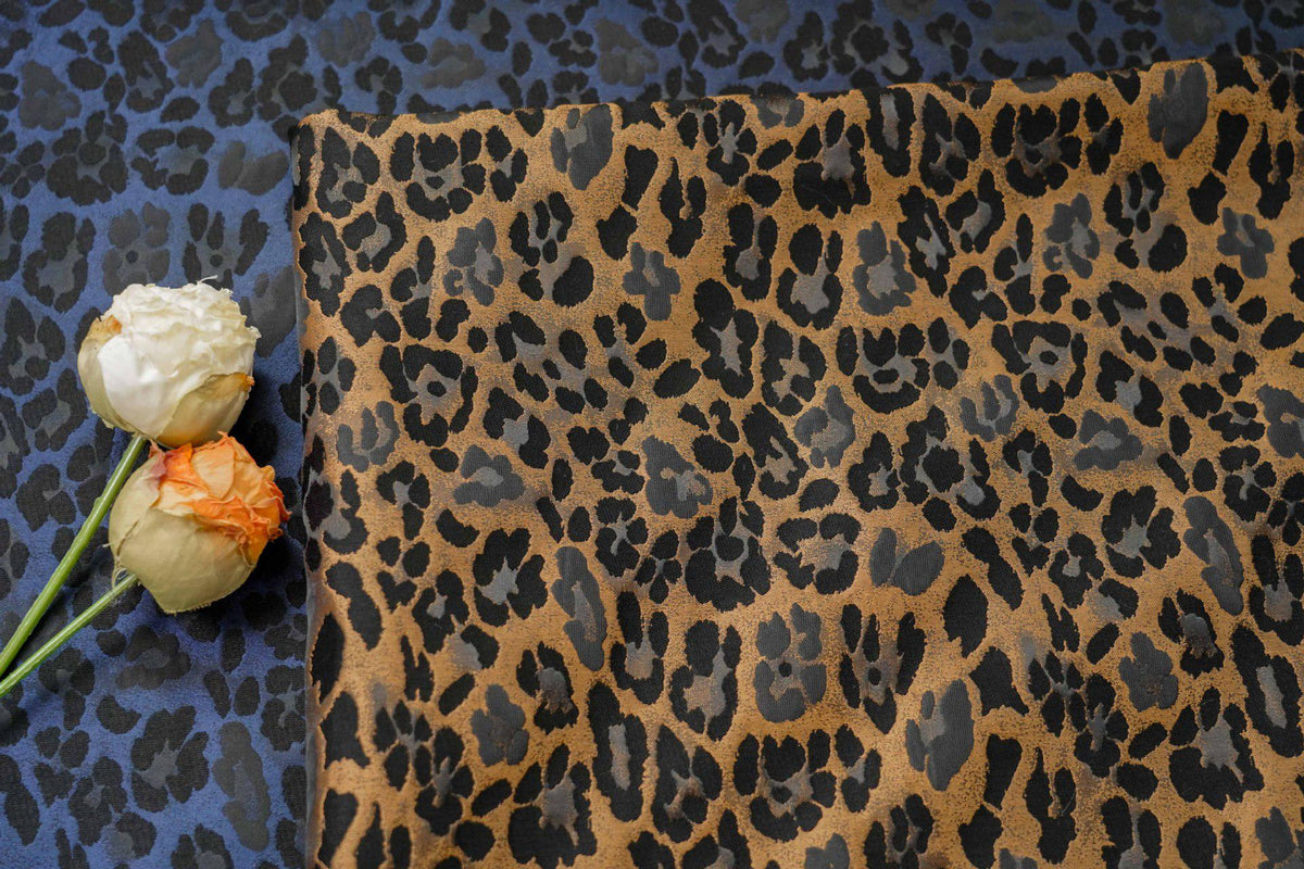 Vintage-Style 3D Leopard Jacquard Fabric, Yarn-Dyed Textured Woven Textile, 2 Colors for Jackets, Dresses, Skirts, Bags and Sewing