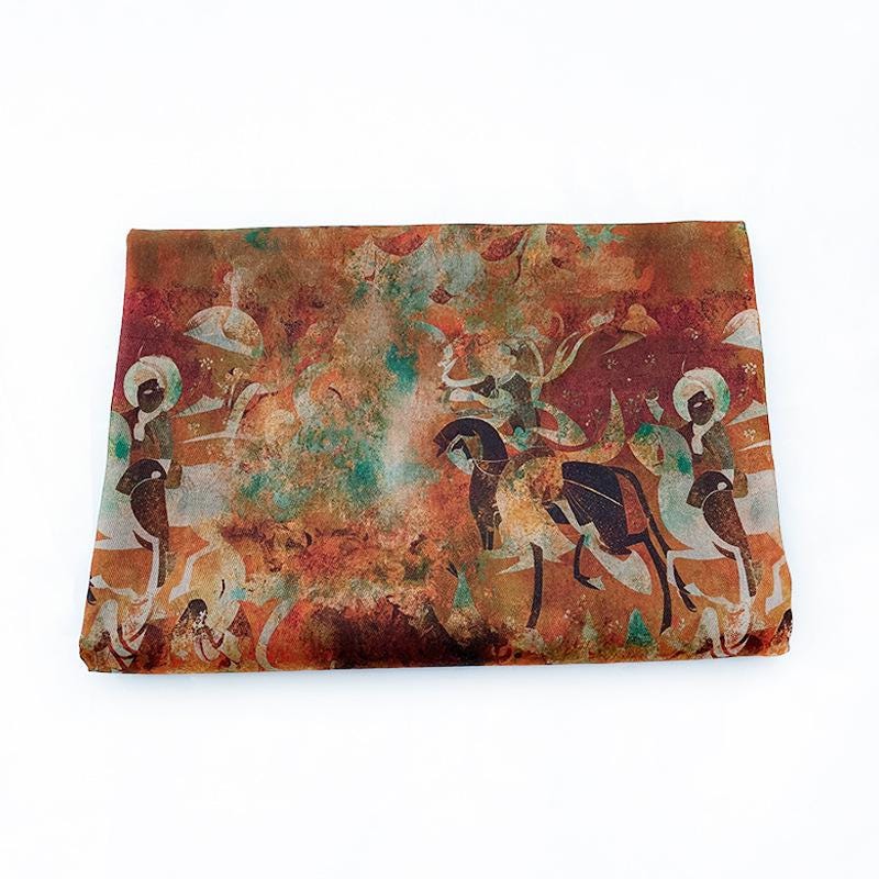 100% Cotton Double-Layer Twill Fabric, Rust Brown Figurative Print High-Density Textile for Jackets, Pants, Bags, Decor and Sewing, 59"Wide