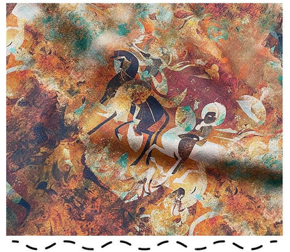 100% Cotton Double-Layer Twill Fabric, Rust Brown Figurative Print High-Density Textile for Jackets, Pants, Bags, Decor and Sewing, 59"Wide