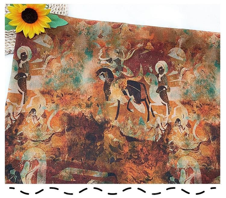 100% Cotton Double-Layer Twill Fabric, Rust Brown Figurative Print High-Density Textile for Jackets, Pants, Bags, Decor and Sewing, 59"Wide