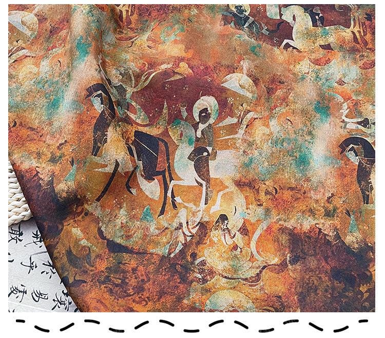 100% Cotton Double-Layer Twill Fabric, Rust Brown Figurative Print High-Density Textile for Jackets, Pants, Bags, Decor and Sewing, 59"Wide
