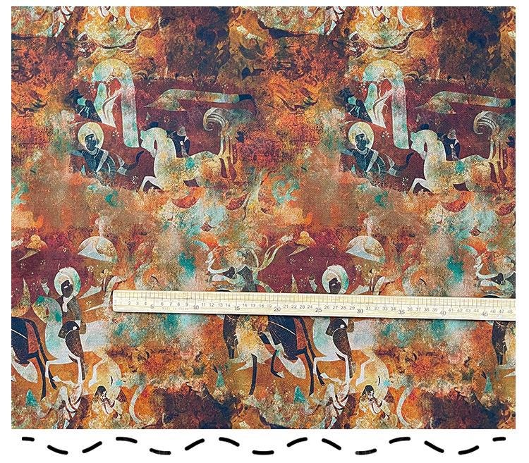 100% Cotton Double-Layer Twill Fabric, Rust Brown Figurative Print High-Density Textile for Jackets, Pants, Bags, Decor and Sewing, 59"Wide