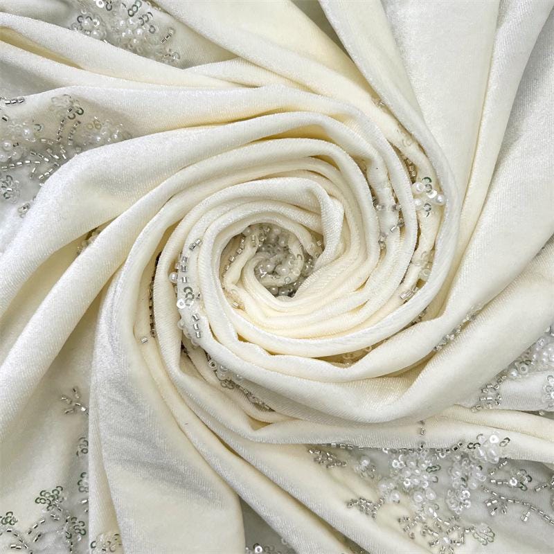 Velvet Snowflake Sequin Fabric, Embellished Plush Textile, Multiple Colors for Dresses, Skirts, Costumes, Bags and Sewing, 52"Wide