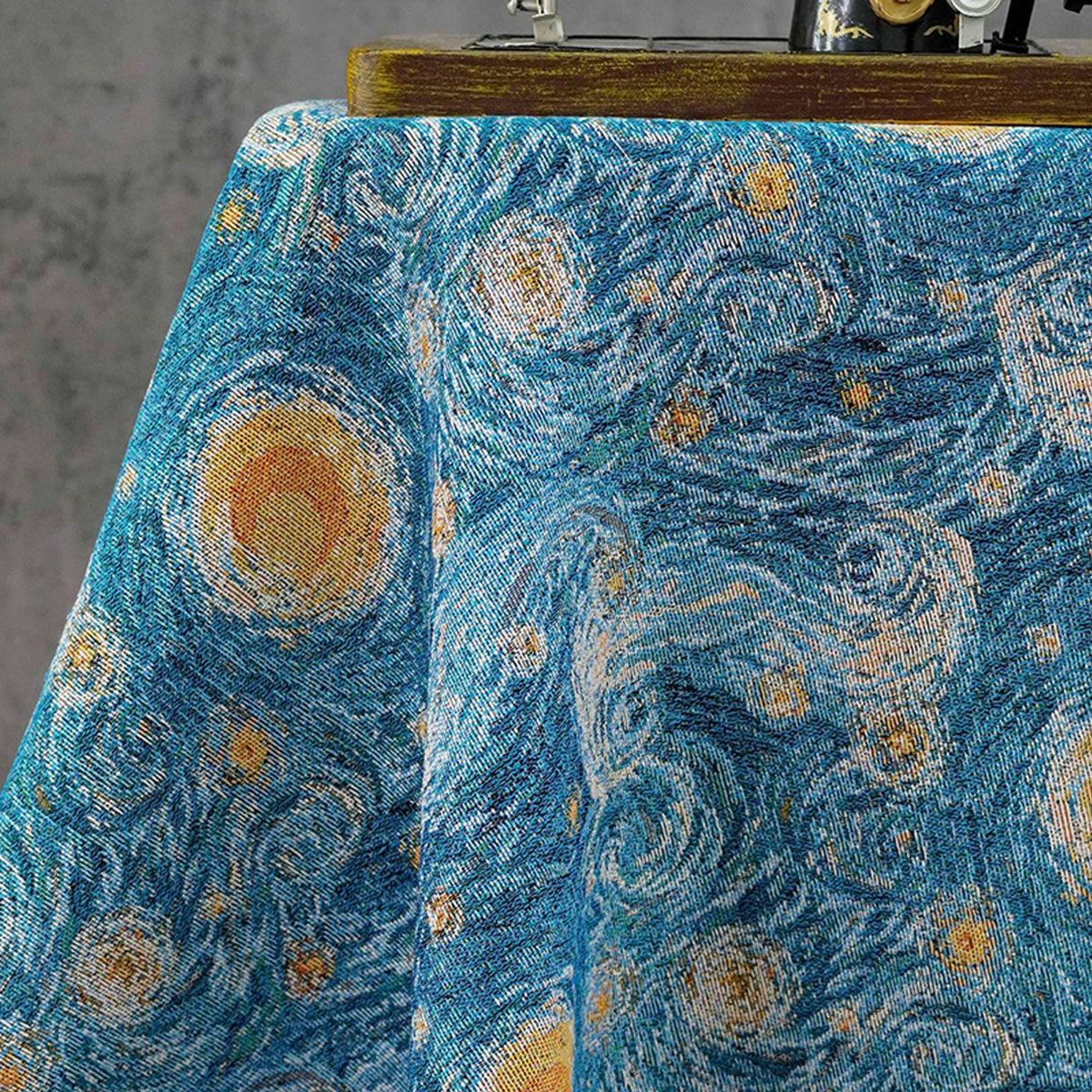 Blue Swirling Night Sky Jacquard Fabric, Textured Yarn-Dyed Woven Upholstery Textile for Cushions, Furniture, Bags and Home Decor, 58"Wide