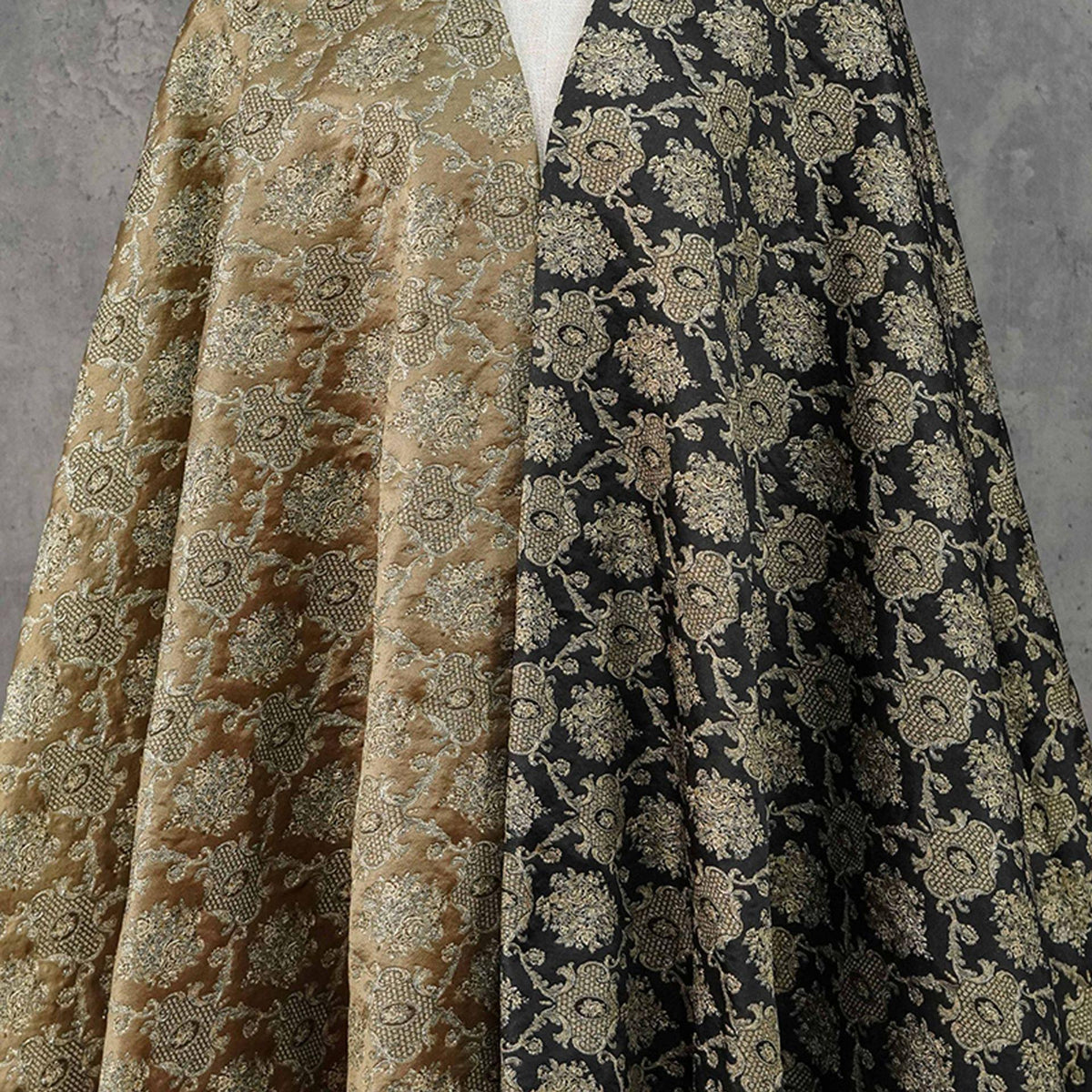 Rose Scroll Gold Thread Jacquard Fabric, Ornamental Floral Woven Textile, 2 Colors for Dresses, Jackets, Bags, Decor and Sewing