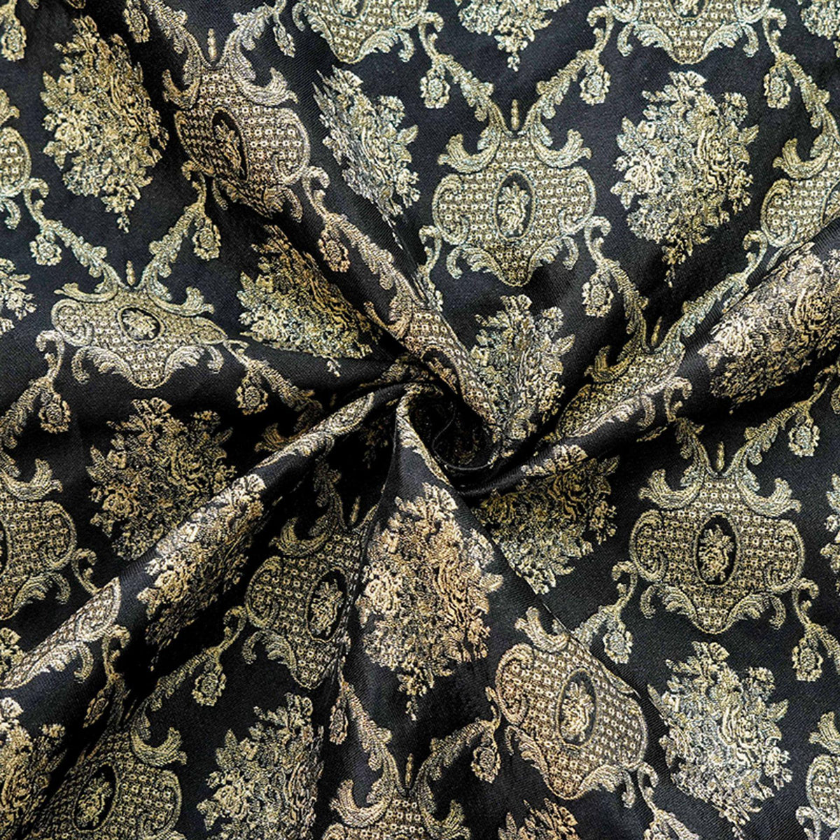 Rose Scroll Gold Thread Jacquard Fabric, Ornamental Floral Woven Textile, 2 Colors for Dresses, Jackets, Bags, Decor and Sewing