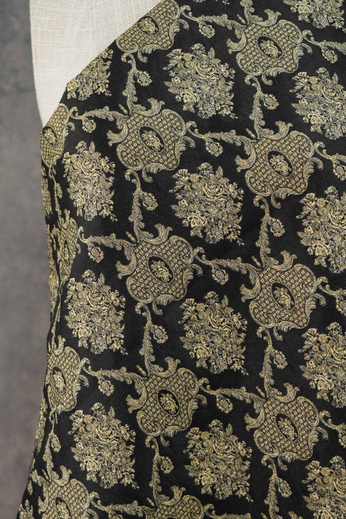 Rose Scroll Gold Thread Jacquard Fabric, Ornamental Floral Woven Textile, 2 Colors for Dresses, Jackets, Bags, Decor and Sewing