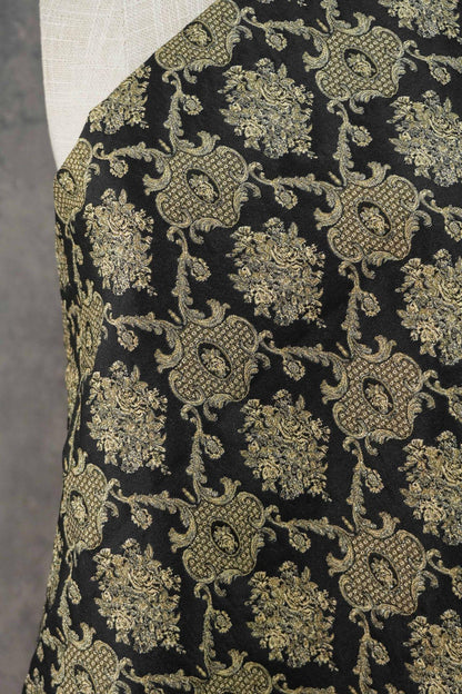 Rose Scroll Gold Thread Jacquard Fabric, Ornamental Floral Woven Textile, 2 Colors for Dresses, Jackets, Bags, Decor and Sewing