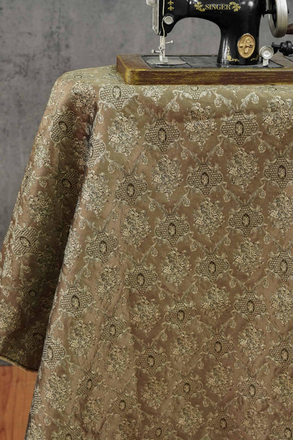 Rose Scroll Gold Thread Jacquard Fabric, Ornamental Floral Woven Textile, 2 Colors for Dresses, Jackets, Bags, Decor and Sewing
