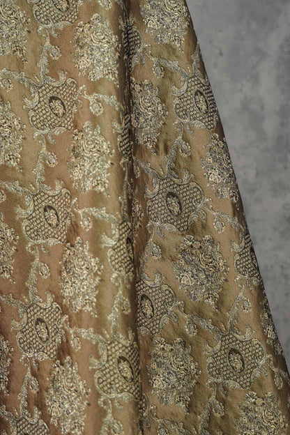 Rose Scroll Gold Thread Jacquard Fabric, Ornamental Floral Woven Textile, 2 Colors for Dresses, Jackets, Bags, Decor and Sewing