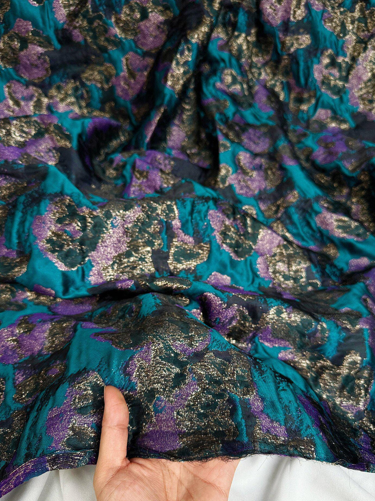 Teal Purple Shimmer Jacquard Fabric, 3D Textured Yarn-Dyed Woven Textile for Dresses, Jackets, Skirts, Costumes and Sewing, 57"Wide