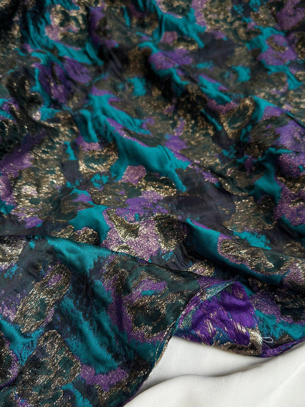 Teal Purple Shimmer Jacquard Fabric, 3D Textured Yarn-Dyed Woven Textile for Dresses, Jackets, Skirts, Costumes and Sewing, 57"Wide