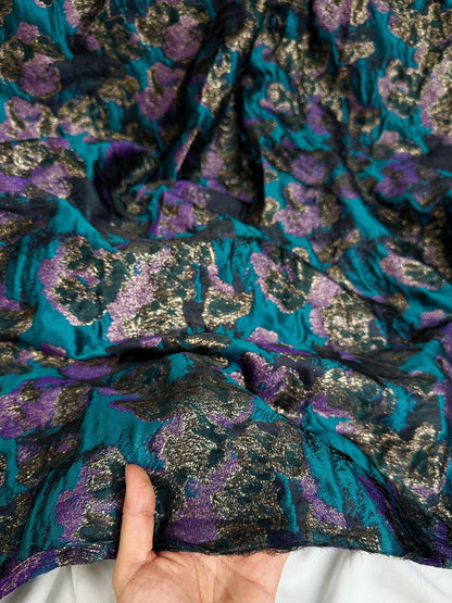 Teal Purple Shimmer Jacquard Fabric, 3D Textured Yarn-Dyed Woven Textile for Dresses, Jackets, Skirts, Costumes and Sewing, 57"Wide