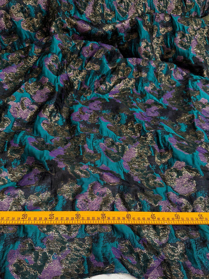 Teal Purple Shimmer Jacquard Fabric, 3D Textured Yarn-Dyed Woven Textile for Dresses, Jackets, Skirts, Costumes and Sewing, 57"Wide