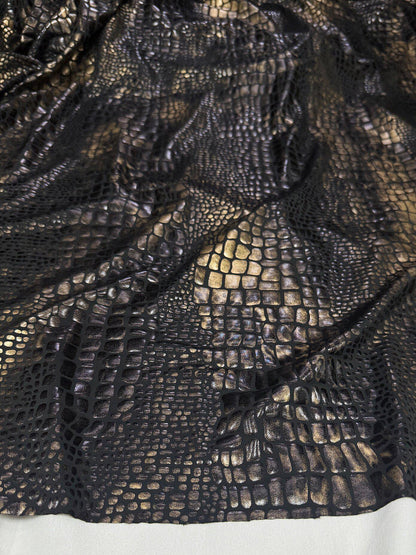 Black Gold Metallic Snake Print Stretch Fabric, High Stretch Foil-Coated Textile for Bodysuits, Leggings, Dancewear and Costumes, 57"Wide