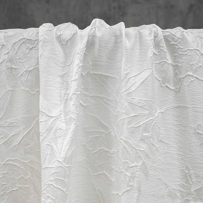Ivory White Embossed Peony Floral Jacquard Fabric, 3D Textured Woven Fabric for Dresses, Cheongsam, Bridal Wear and Crafts, 55" Wide