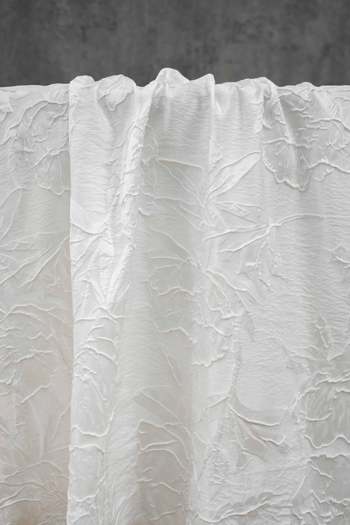 Ivory White Embossed Peony Floral Jacquard Fabric, 3D Textured Woven Fabric for Dresses, Cheongsam, Bridal Wear and Crafts, 55" Wide