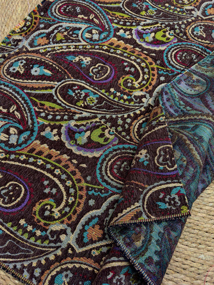 Vintage Brown Paisley Jacquard Fabric, Multicolor Woven Ethnic Pattern Textile for Coats, Jackets, Bags, Upholstery and Home Decor, 58" Wide