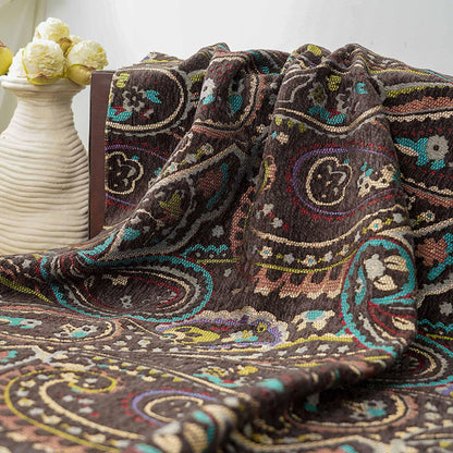 Vintage Brown Paisley Jacquard Fabric, Multicolor Woven Ethnic Pattern Textile for Coats, Jackets, Bags, Upholstery and Home Decor, 58" Wide