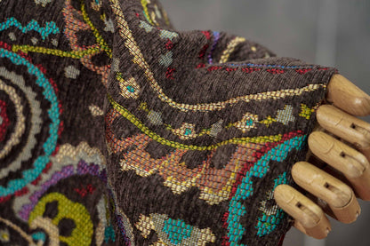 Vintage Brown Paisley Jacquard Fabric, Multicolor Woven Ethnic Pattern Textile for Coats, Jackets, Bags, Upholstery and Home Decor, 58" Wide