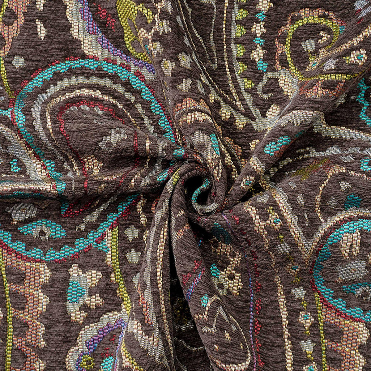 Vintage Brown Paisley Jacquard Fabric, Multicolor Woven Ethnic Pattern Textile for Coats, Jackets, Bags, Upholstery and Home Decor, 58" Wide