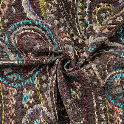Vintage Brown Paisley Jacquard Fabric, Multicolor Woven Ethnic Pattern Textile for Coats, Jackets, Bags, Upholstery and Home Decor, 58" Wide
