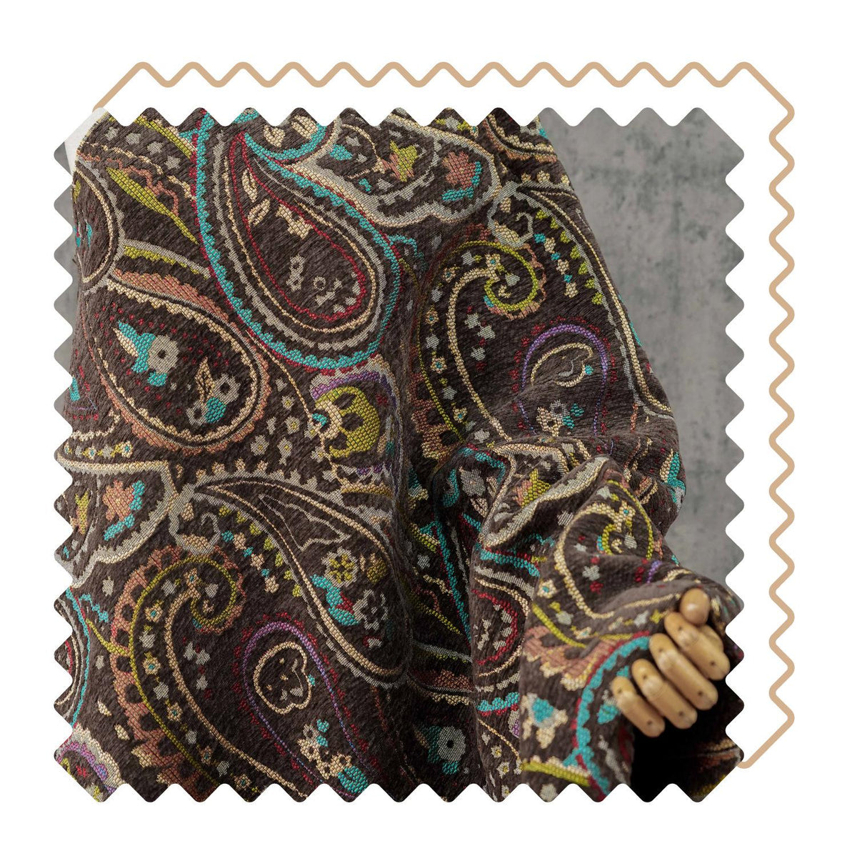 Vintage Brown Paisley Jacquard Fabric, Multicolor Woven Ethnic Pattern Textile for Coats, Jackets, Bags, Upholstery and Home Decor, 58" Wide