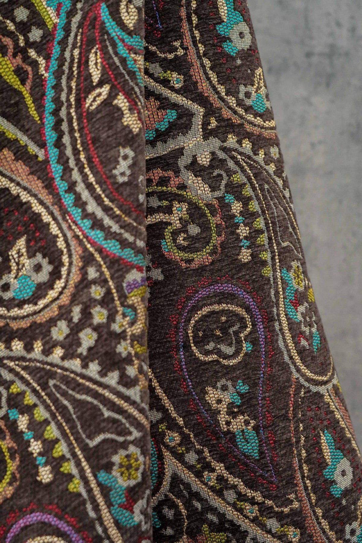 Vintage Brown Paisley Jacquard Fabric, Multicolor Woven Ethnic Pattern Textile for Coats, Jackets, Bags, Upholstery and Home Decor, 58" Wide