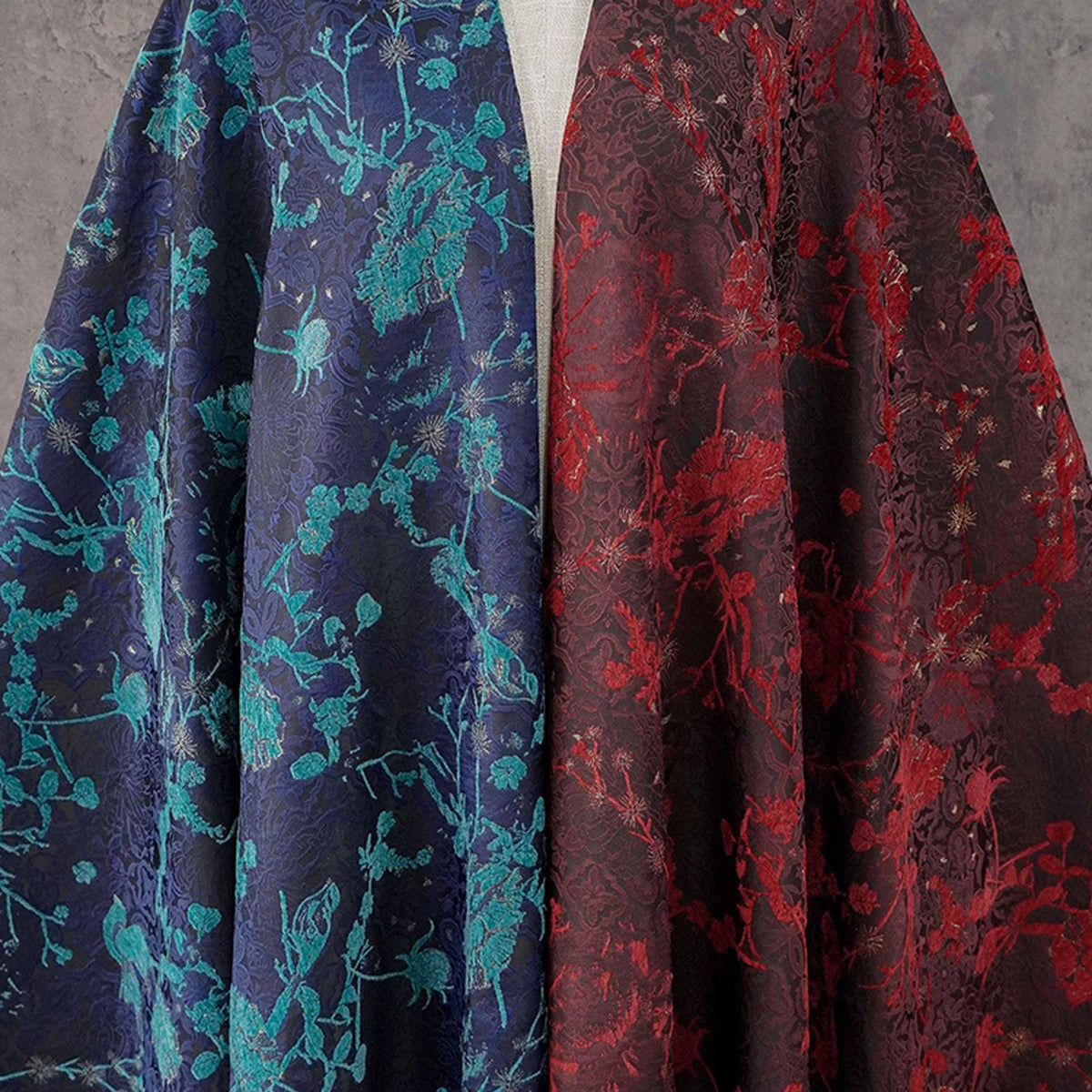 Navy Blue Turquoise Floral Chenille Jacquard Fabric, Textured Bird and Flower Brocade for Cheongsam, Jackets, Bags and Home Decor, 59" Wide