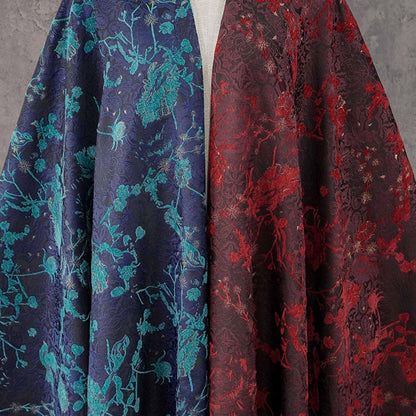 Navy Blue Turquoise Floral Chenille Jacquard Fabric, Textured Bird and Flower Brocade for Cheongsam, Jackets, Bags and Home Decor, 59" Wide