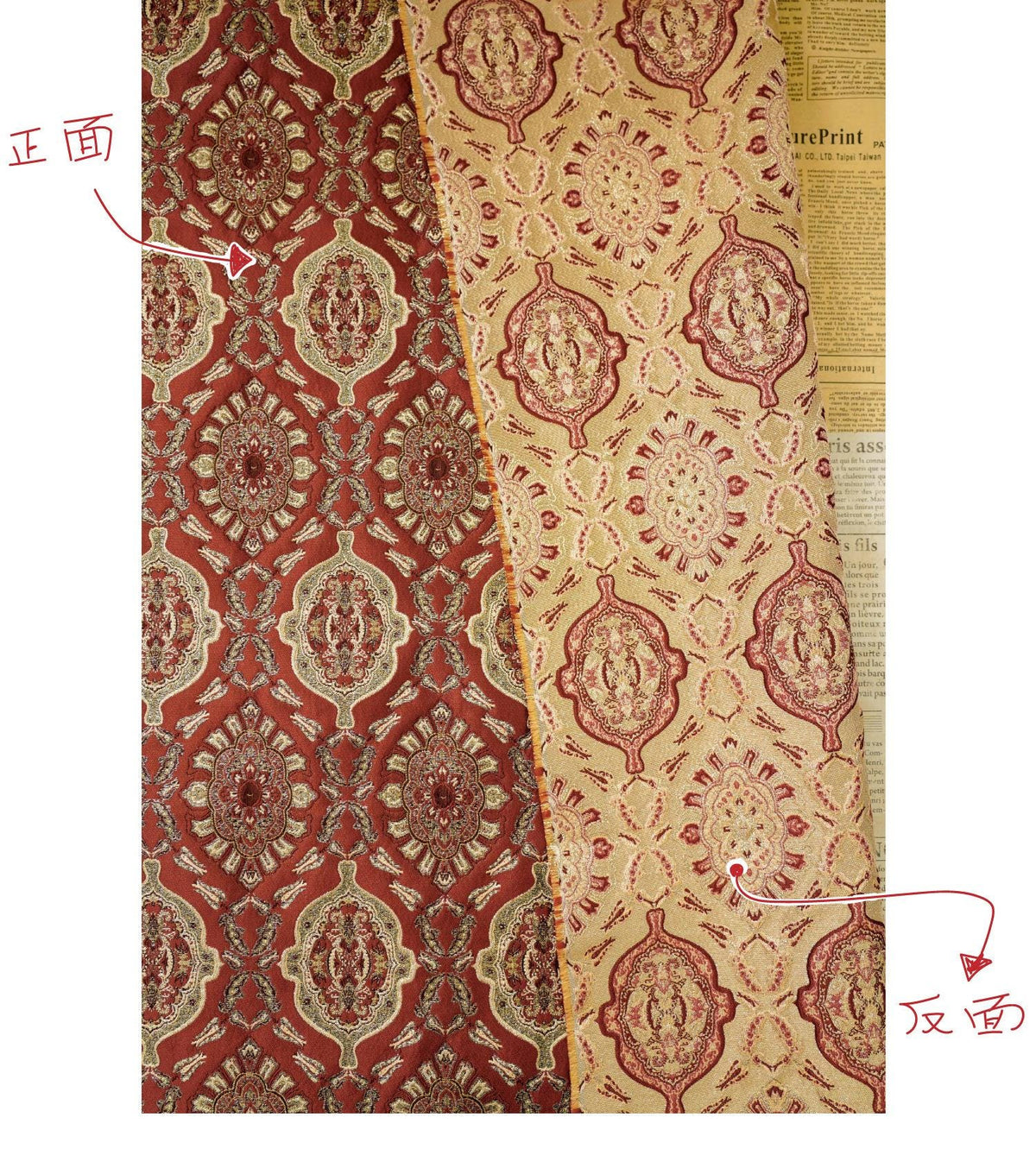 Persian Floral Medallion Jacquard Fabric, Metallic Gold Thread Brocade with Diamond Pattern for Cheongsam, Jackets, Bags and Home Decor, 63"