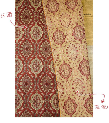 Persian Floral Medallion Jacquard Fabric, Metallic Gold Thread Brocade with Diamond Pattern for Cheongsam, Jackets, Bags and Home Decor, 63"