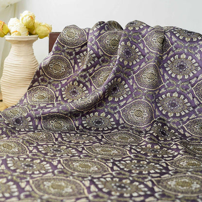 Persian Floral Medallion Jacquard Fabric, Metallic Gold Thread Brocade with Diamond Pattern for Cheongsam, Jackets, Bags and Home Decor, 63"