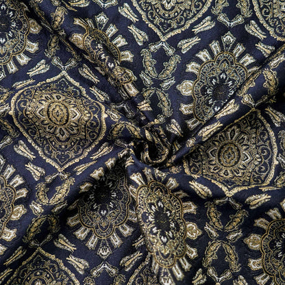 Persian Floral Medallion Jacquard Fabric, Metallic Gold Thread Brocade with Diamond Pattern for Cheongsam, Jackets, Bags and Home Decor, 63"