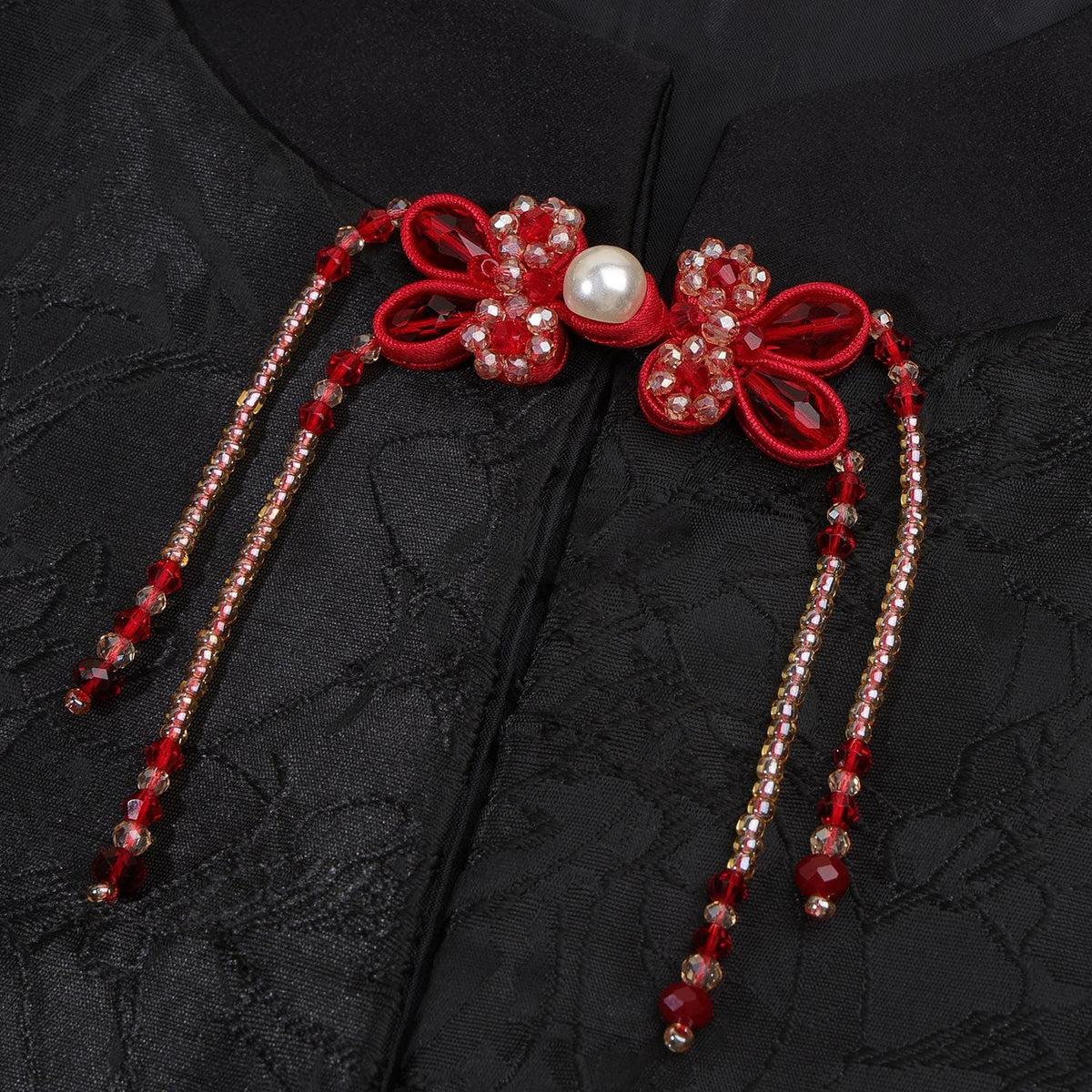Hand Beaded Pearl Frog Buttons with Crystal Flowers and Tassels, Chinese Knot Closures for Cheongsam, Qipao and Sewing Crafts