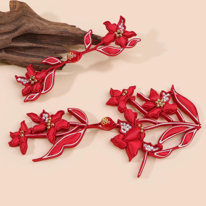 Red Floral Chinese Frog Buttons with Pearl Beads and Gold Accents, Decorative Flower Knot Closures for Cheongsam, Qipao and Sewing