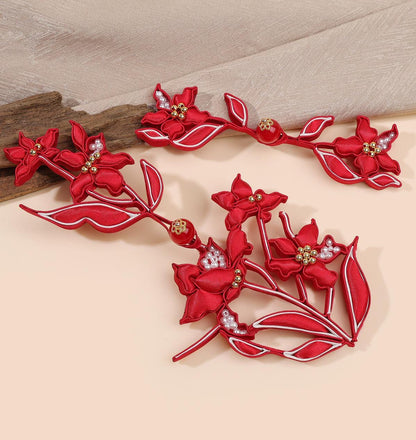 Red Floral Chinese Frog Buttons with Pearl Beads and Gold Accents, Decorative Flower Knot Closures for Cheongsam, Qipao and Sewing