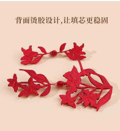 Red Floral Chinese Frog Buttons with Pearl Beads and Gold Accents, Decorative Flower Knot Closures for Cheongsam, Qipao and Sewing