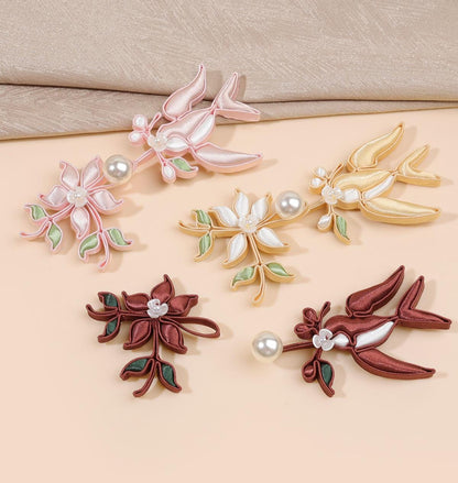 Chinese Swallow Bird Floral Frog Buttons with Faux Pearls, Decorative Knot Closures for Cheongsam, Qipao, Jackets and Sewing Crafts