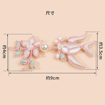 Chinese Swallow Bird Floral Frog Buttons with Faux Pearls, Decorative Knot Closures for Cheongsam, Qipao, Jackets and Sewing Crafts