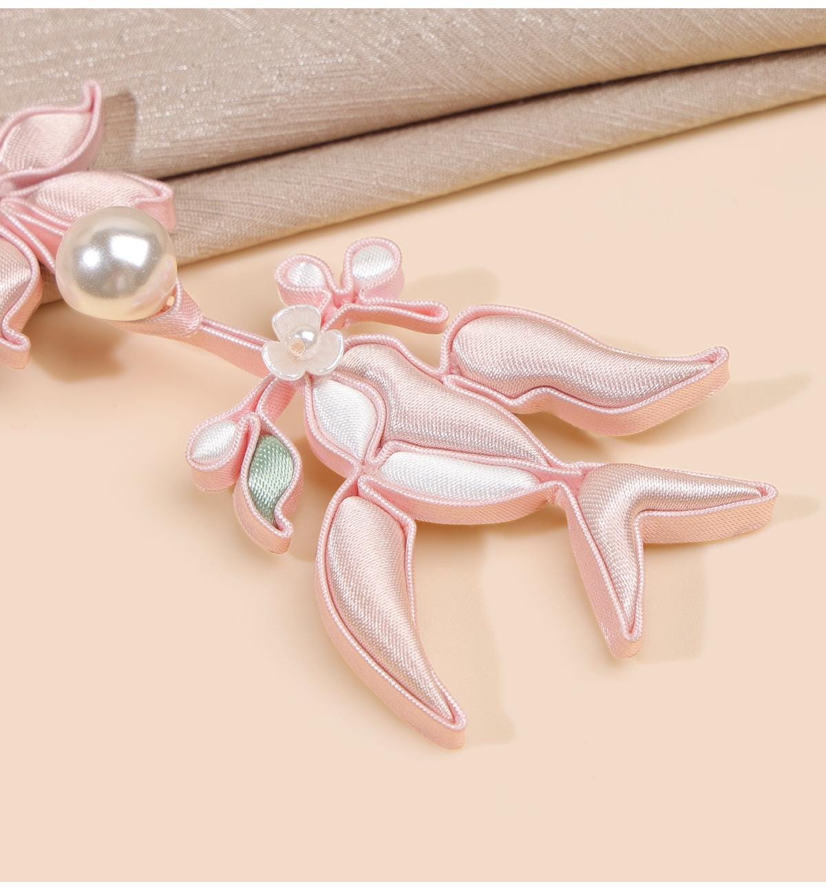 Chinese Swallow Bird Floral Frog Buttons with Faux Pearls, Decorative Knot Closures for Cheongsam, Qipao, Jackets and Sewing Crafts