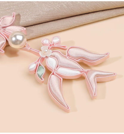 Chinese Swallow Bird Floral Frog Buttons with Faux Pearls, Decorative Knot Closures for Cheongsam, Qipao, Jackets and Sewing Crafts