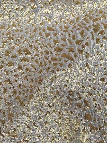 Navy Blue Gold Leopard Print Metallic Jacquard Fabric, 3D Textured Double Layer Brocade for Dresses, Coats, Evening Gowns and Runway Fashion
