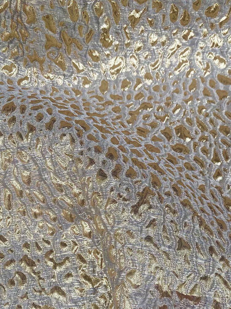 Navy Blue Gold Leopard Print Metallic Jacquard Fabric, 3D Textured Double Layer Brocade for Dresses, Coats, Evening Gowns and Runway Fashion