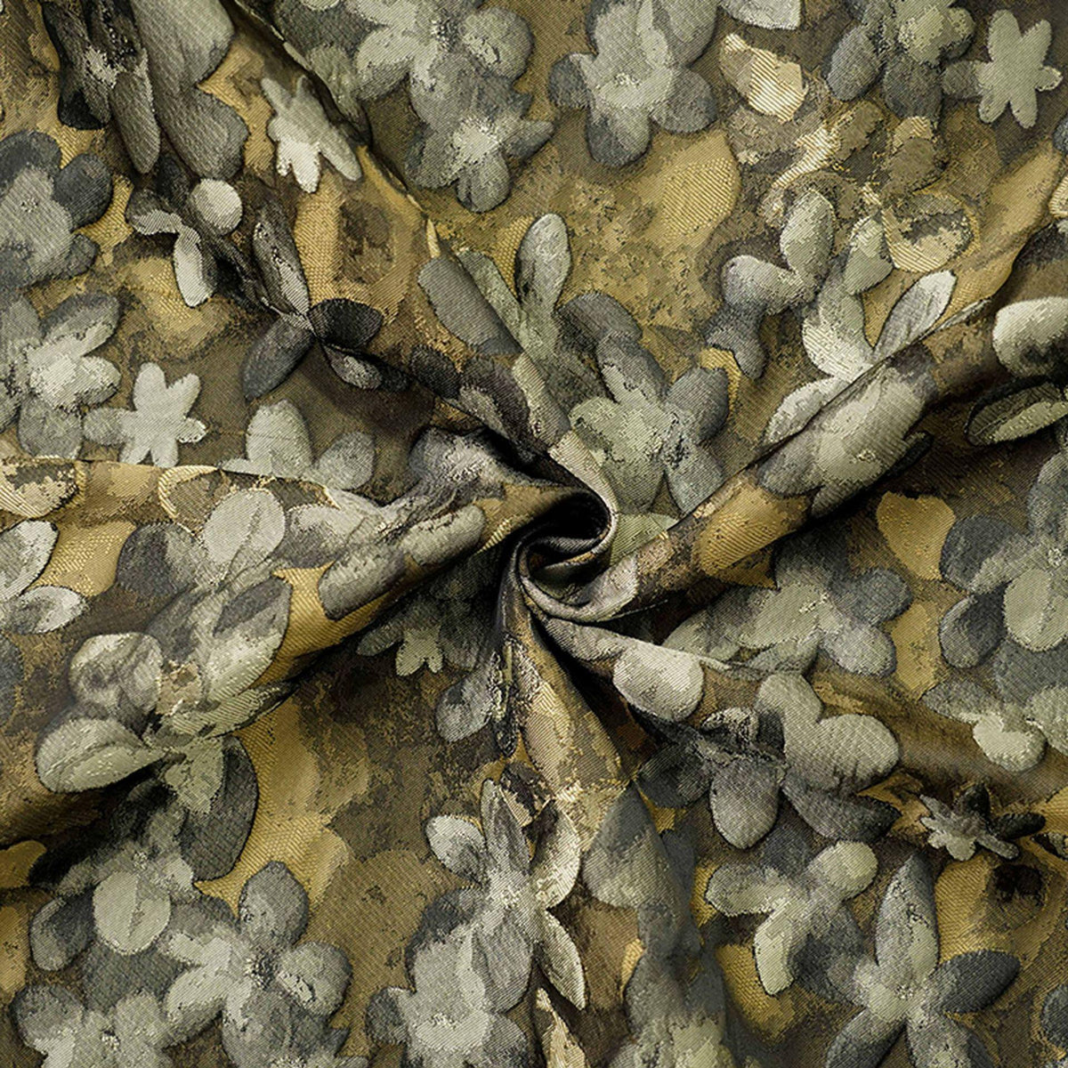 Olive Green Floral Jacquard Fabric, 3D Embossed Watercolor Flower Woven Brocade for Dresses, Cheongsam, Jackets and Home Decor - 62"W